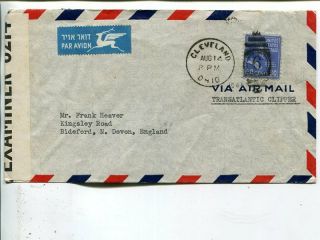Usa Prexie 30c Solo On Censor Air Mail Cover To England 14.  8.  1941