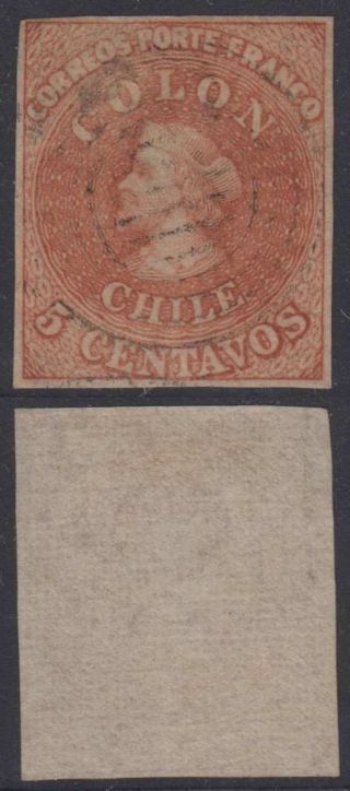Chile 1854 Columbus Sc 3d Ribbed Paper Mute Cancel Scv$110.  00