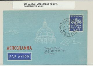 Vatican 1950 1st Aerogramme L55 To Milan Mi Lf1 (see Below)