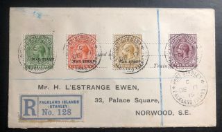 1919 Port Stanley Falkland Island Registered Cover To England Sc 30 - 2 & 35