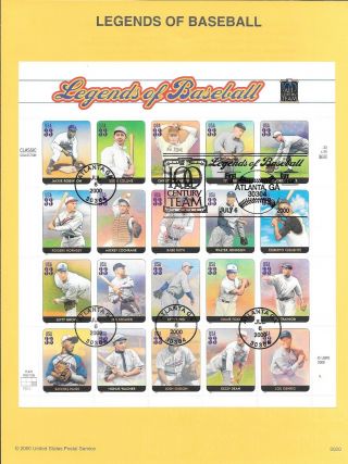 U S Fdc Usps Souvenir Pages 3408 Legends Of Baseball Vf