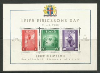 Iceland 1938 Leif Ericsson Day Semipostal Ss (b6) Mnh