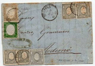 1862 Italy Sardinia Cover,  5c With Double Head,  Rare Newspaper Stamps