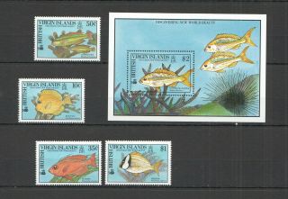 M1110 1990 British Virgin Islands Fishes 687 - 90 Michel 22,  5 Euro Bl,  Set Mnh