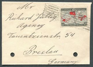 Canada Map Stamp Foreign Destination Cover To Breslau,  Germany