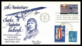 Mayfairstamps Us Fdc 1977 York Charles A Lindbergh France Mixed Franking Fir