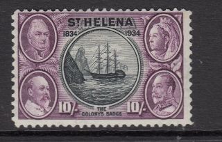 St Helena 1934 Centenary 10s Black And Purple Sg123 Mounted