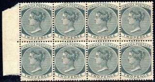 1886 Jamaica Sg 20a 2d Slate Unmounted Block Of 8