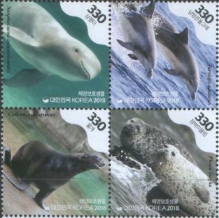 Korea 2018 Dolphins Marine Life Seals 4v Mnh