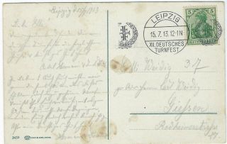 Germany 1913 Xii Turnfest Leipzig Glaser Edition Card With Special Cancel