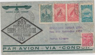Brazil: 1931 Dox Cover " Via Condor Service To Porto Alegre