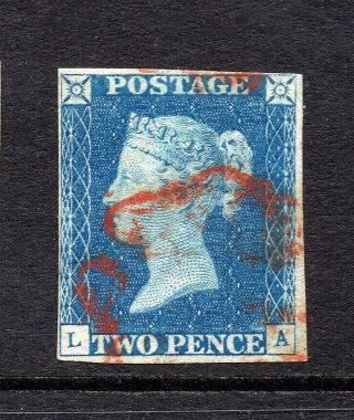 Gb Qv Sg5 1840 2d Blue Plate 1 Very Fine With Red Mx Cancel Cat £950