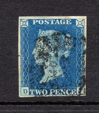 Gb Qv Sg5 1840 2d Blue Plate 2 Very Fine With Black Mx Cancel Cat £1,  100