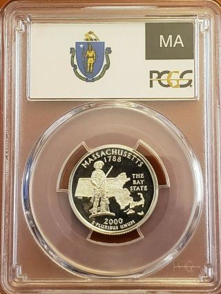 2000 S Massachusetts Statehood Quarter Silver Proof Pcgs Pr69dcam.  900 Silver