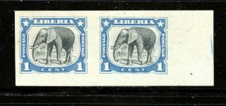 Liberia 101,  1906 1c Elephant,  Trial Color,  Imperf Pair,  Thin Paper (lib087)
