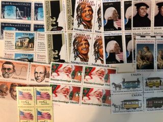 Stamps.  11 20 Cent Blocks.  Fv $8.  80