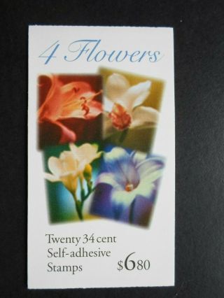 2001 Four Flowers - Cat 3490b,  C,  D Bk284 Twenty 34 Cent Booklet Mnh Og