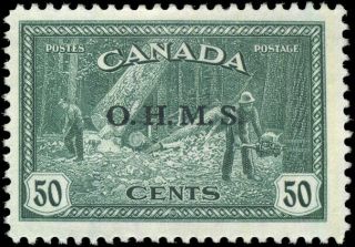 Canada O9 F - Vf Og H 1949 Peace 50c Darkblue Green Lumbering Ohms Overprint