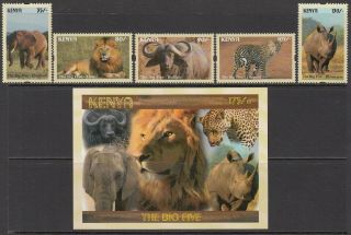 2017 Kenya Big 5 Lion Rhino Elephant Complete Set Of 5,  Souvenir Sheet Mnh