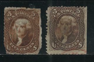 United States 5c Jefferson (2) Reddish Brown Circa 1860 