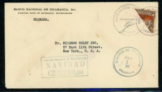 Nicaragua Postal History: Lot 144 1936 (5c) Official Bisect Granada - Nyc $$$