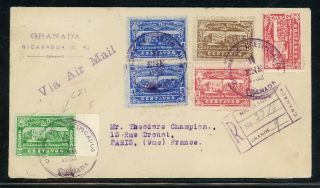 Nicaragua Postal History: Lot 143 1932 Reg Multifranked Air Earthquake To Paris