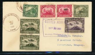 Nicaragua Postal History: Lot 140 1931 Multifranked Air Leon - Montevideo $$$