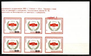 1965 Bulgaria Error Year Intern.  Cooperation Bl.  Of 6 Shifted,  Missing Mnh Imperf