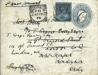 Leeward Islands 1894 2.  1/2d P/s Cover To London - Redirected To Italy Then Back