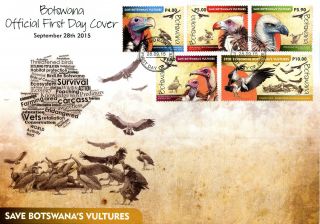 Botswana 2015 Fdc Vultures 5v Set Cover Birds Of Prey Stamps
