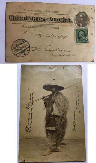 Usa Region Philippines Picture Postal Stationery Card To Germany 1898 Native Man