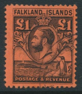 Sg 126 Falkland Islands 1929 £1 Black / Red Very Fine A Lightly Placed.