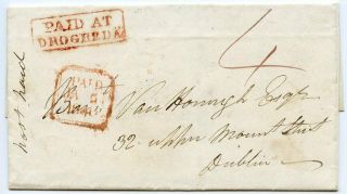 1840 Entire Wrapper To Dublin With " Paid At Drogheda " H/s And Red M/s " 4 "