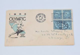 First Day Cover Los Angeles 1932 Olympics Stamped Envelope 5 - Cent Discus Stamps