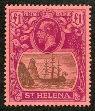 St Helena Sg96 1922 One Pound Grey And Purple/red Fine M/mint