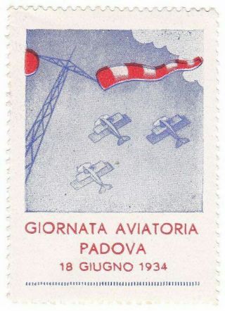 Italy,  Airmail Label,  Aviatoria Padova 1934