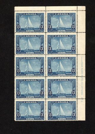 Canada No Gum Plate Block Of 10 Stamps With Plate 2 Scott 216