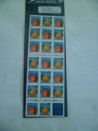 U.  S.  Bklt Pane Of 20 Scott 2494a 1995 32ct Peaches/pear Mnh