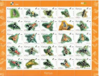 2011 Kenya Icipe Insects 95 Shilling Complete Sheet Of 25 Different Mnh Stamps
