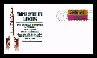 Dr Jim Stamps Us Triple Satellite Launch Space Event Cachet Cover 1965