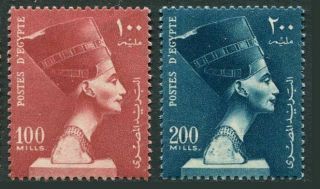 Egypt 337 - 338,  Lightly Hinged.  Michel 408 - 409.  Queen Nefertiti,  1953.