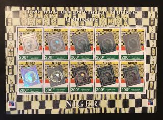 Niger 150th Anniversary Of The First French Stamps Sheet 10v 1999 Hologram Stamp
