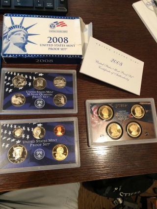 Us 2008 - S Silver Proof 14 Coin Set State Quarters Presidential $1 Coins