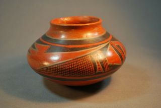 Antique American Indian Pueblo Hopi Pottery Acoma 6 " X 3 1/2 " Gray,  Black & Red