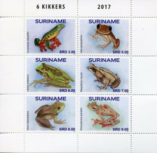 Suriname 2017 Mnh Frogs Frog Kikkers 6v M/s Amphibians Stamps