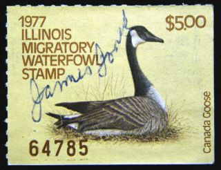 Us Illinois State Waterfowl Duck Stamp 1977 $5 Canada Goose Scott 3