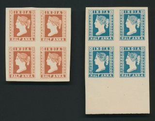 India Stamps 1891 1894 Qv 1/2a & 1a Proofs Of 1854 Lithos,  Sp Ec Reverse,  Mnh Xf