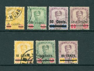 1903/04 Johore,  Malaya Selection Of 7 X O/p Stamps Scarce