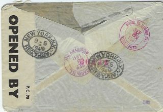 Croatia 1941 reg airmail cover to Chicago,  civil German and Bermuda censors 2