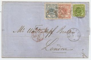 1867 Denmark To Great Britain Cover,  2 - 4 - 8sk Stamps,  Mixed Issues